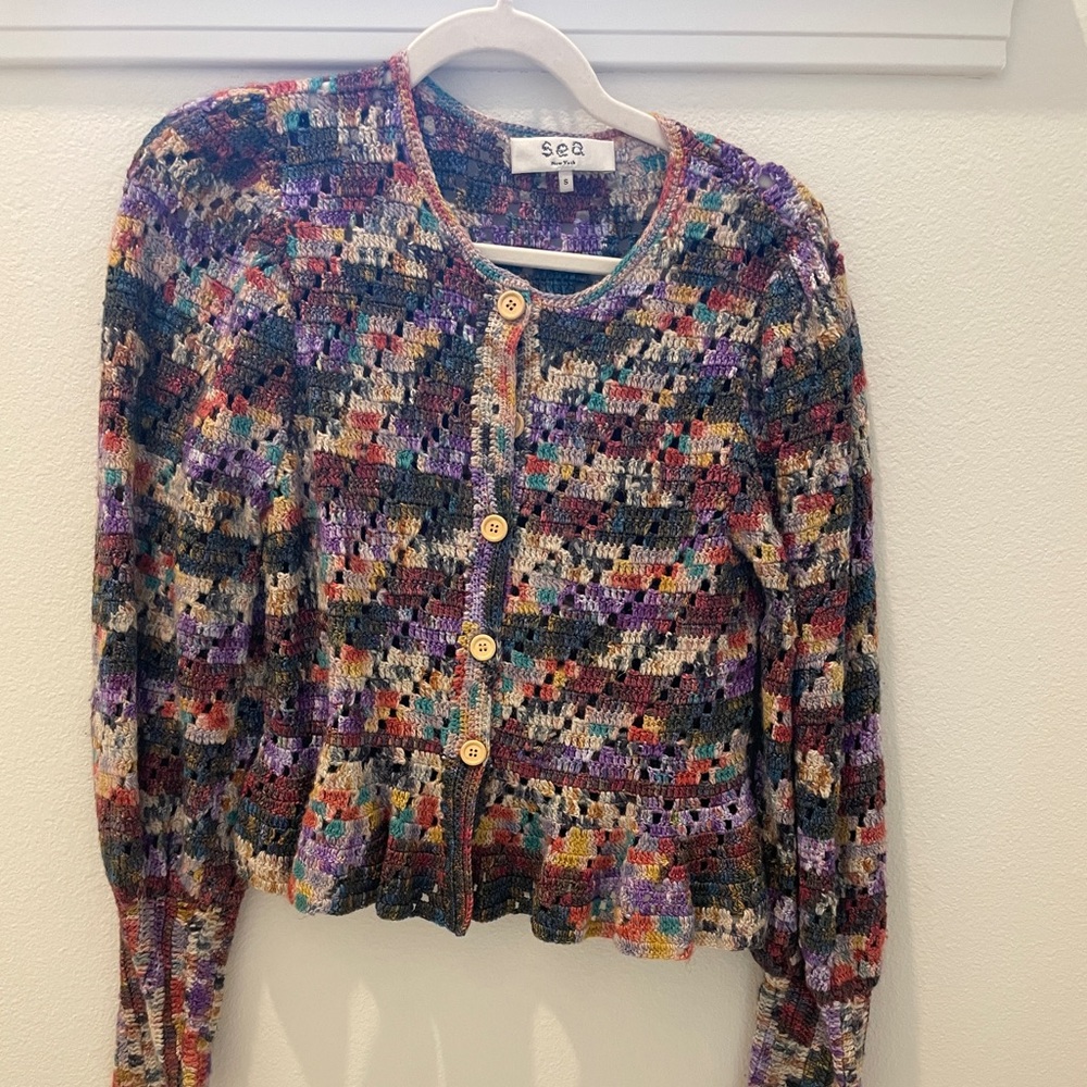 Sea Multicolored Knit Sweater crocheted s peplum